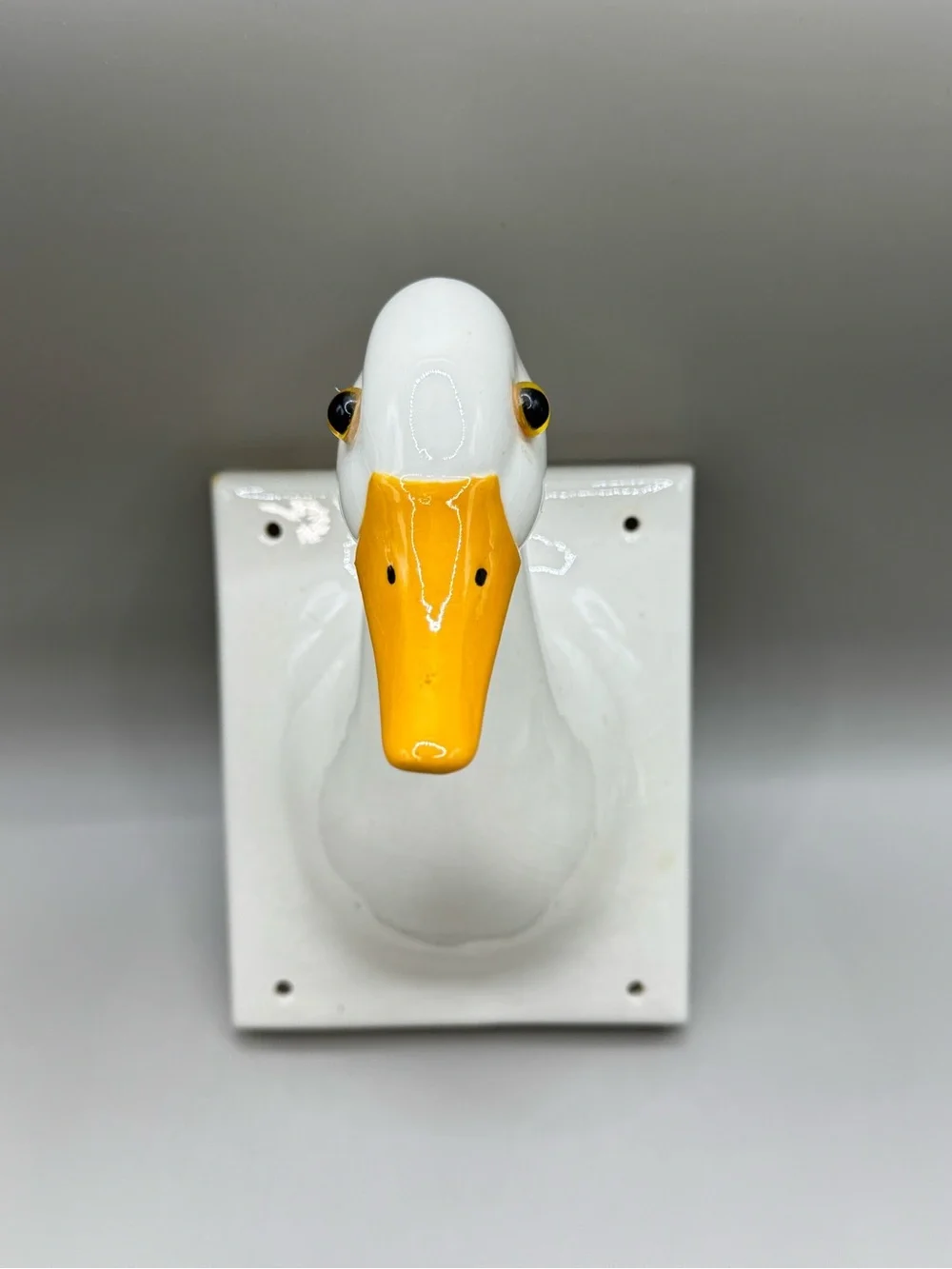 Vintage white ceramic goose duck head wall mount hook farmhouse cottage kitchen